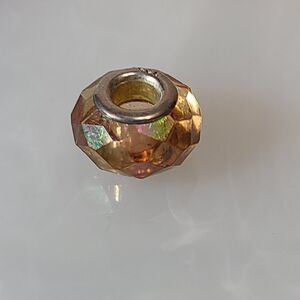 925 Sterling Silver Amber Faceted Charm Bead European Fit Fits Pandora Bracelet